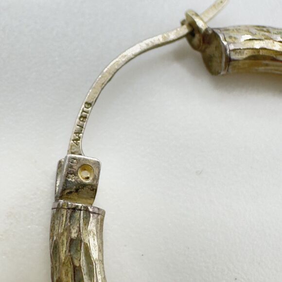 Vintage Textured Sterling Silver Medium Hoop Earrings Minimalist Signed AAJ Ster - Picture 6 of 10